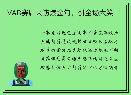 VAR赛后采访爆金句，引全场大笑